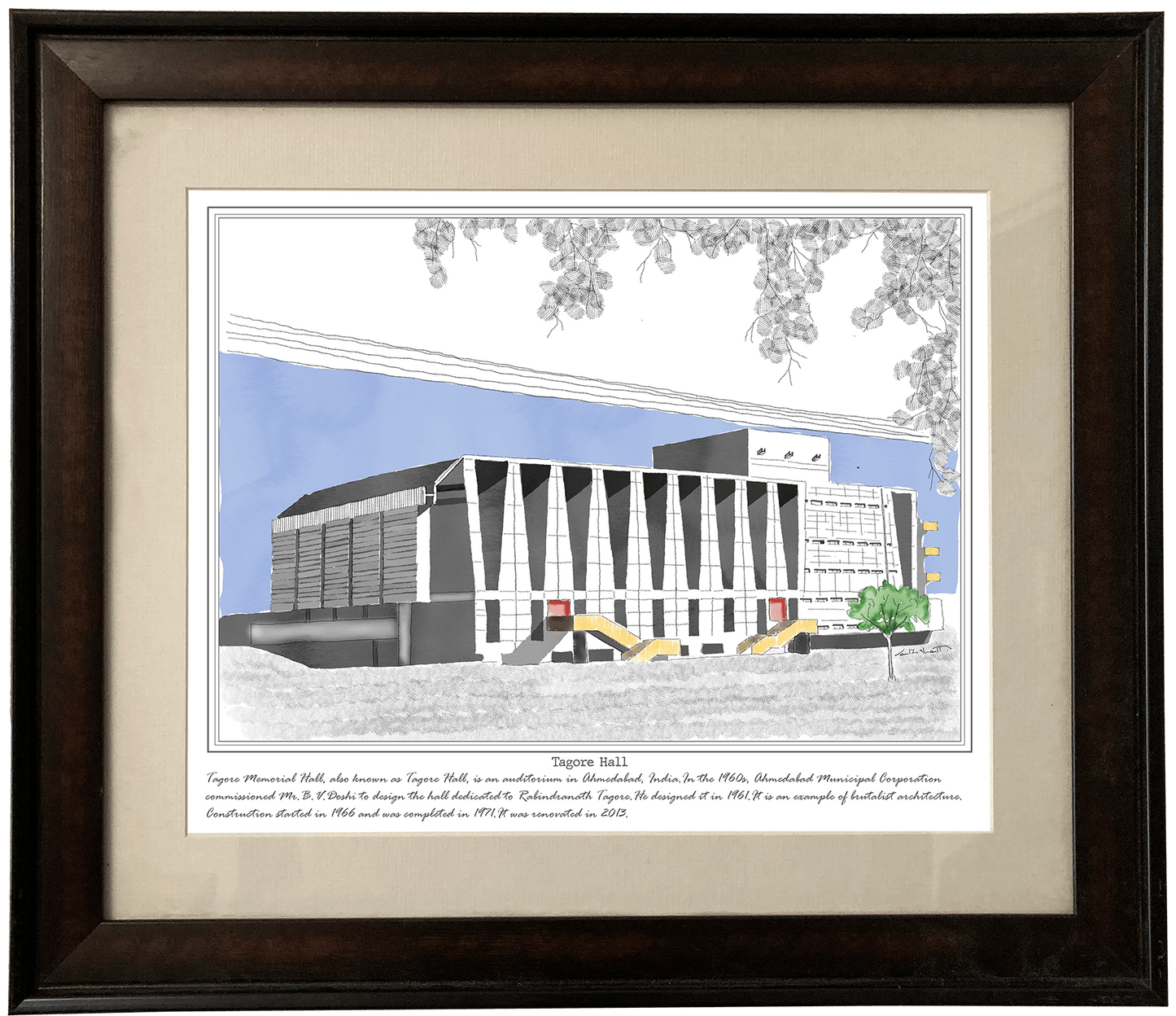 Painting of Tagore Hall, Ahmedabad