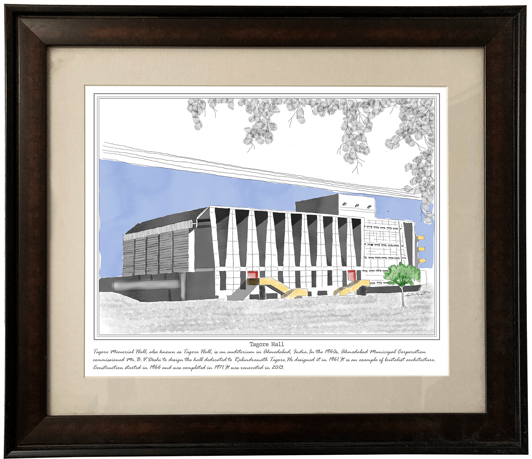 Painting of Tagore Hall, Ahmedabad